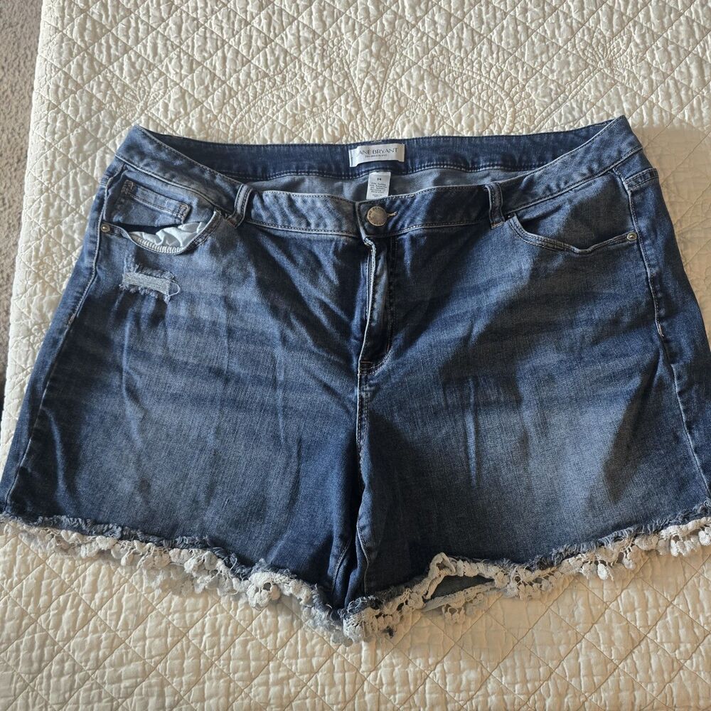 Lane Bryant Distressed Denim Shorts with Lace Detail Size 24